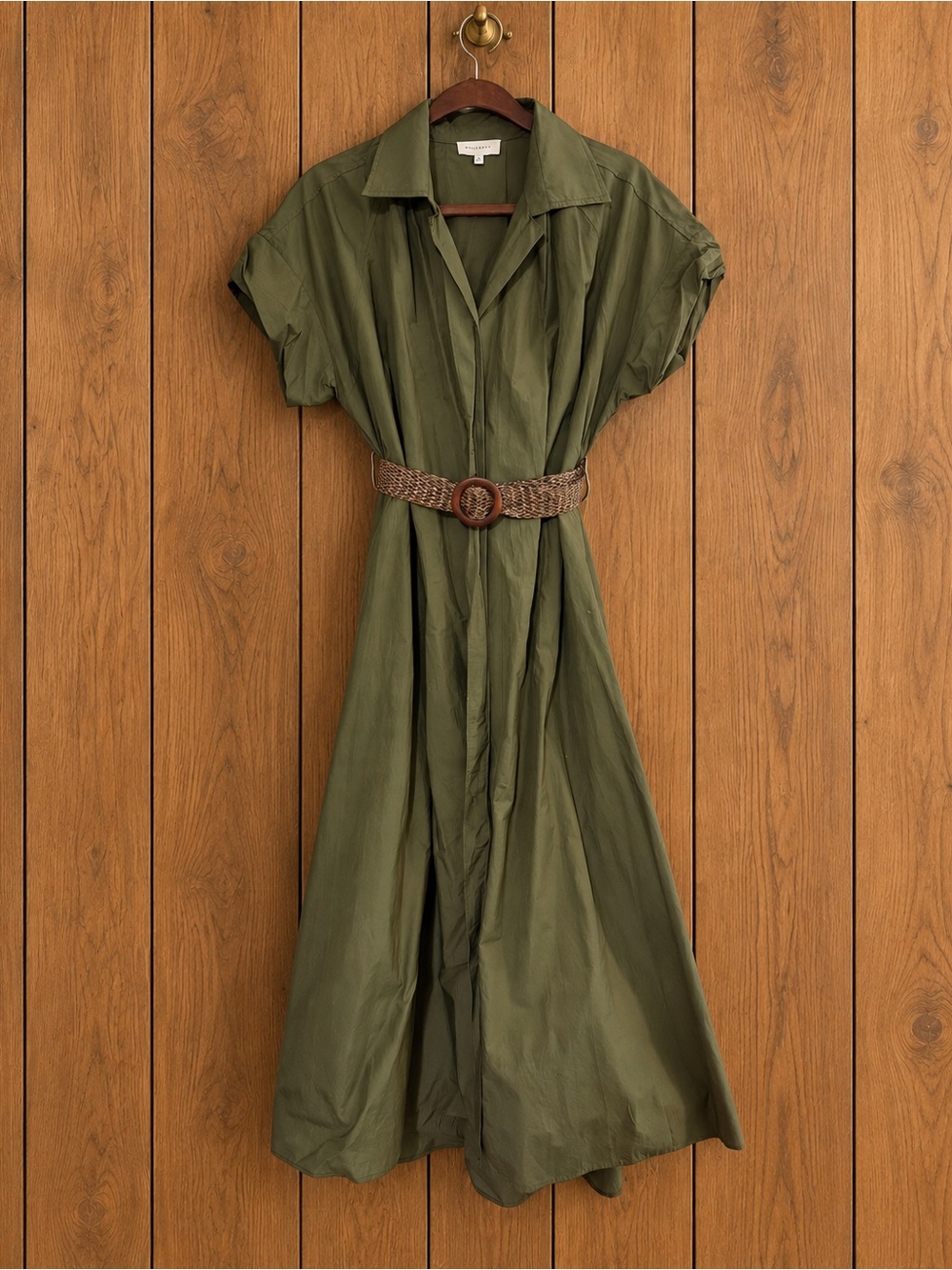 Melloday Olive Green Belted Midi Maxi Shirt Dress Size M Utility Safari Resort